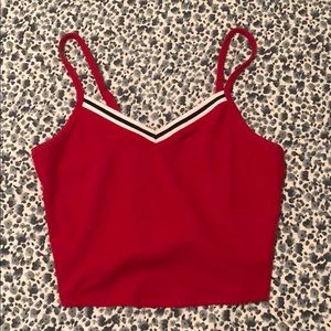 red, white and black v-neck tank